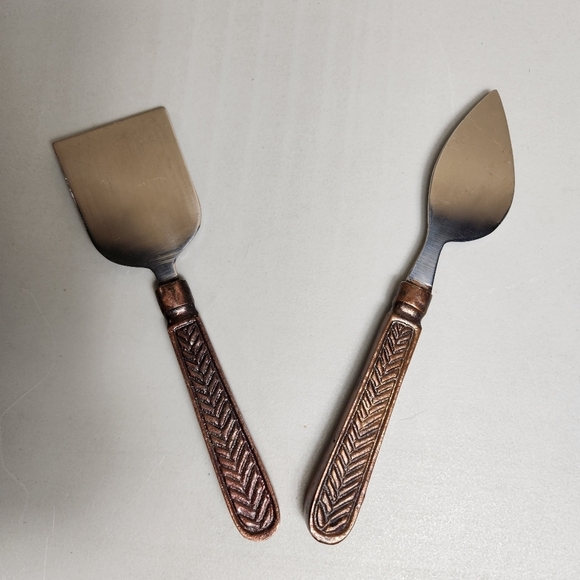 Stainless Steel/Copper Tone Brutalist Rustic Cheese Knives Charcuterie - Picture 1 of 8